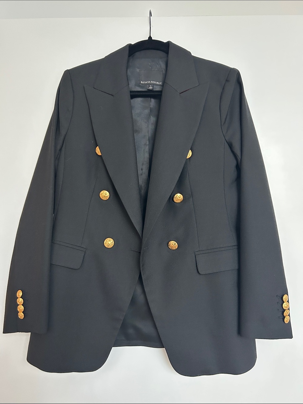 Banana Republic Black Double-Breasted Blazer with Gold Buttons